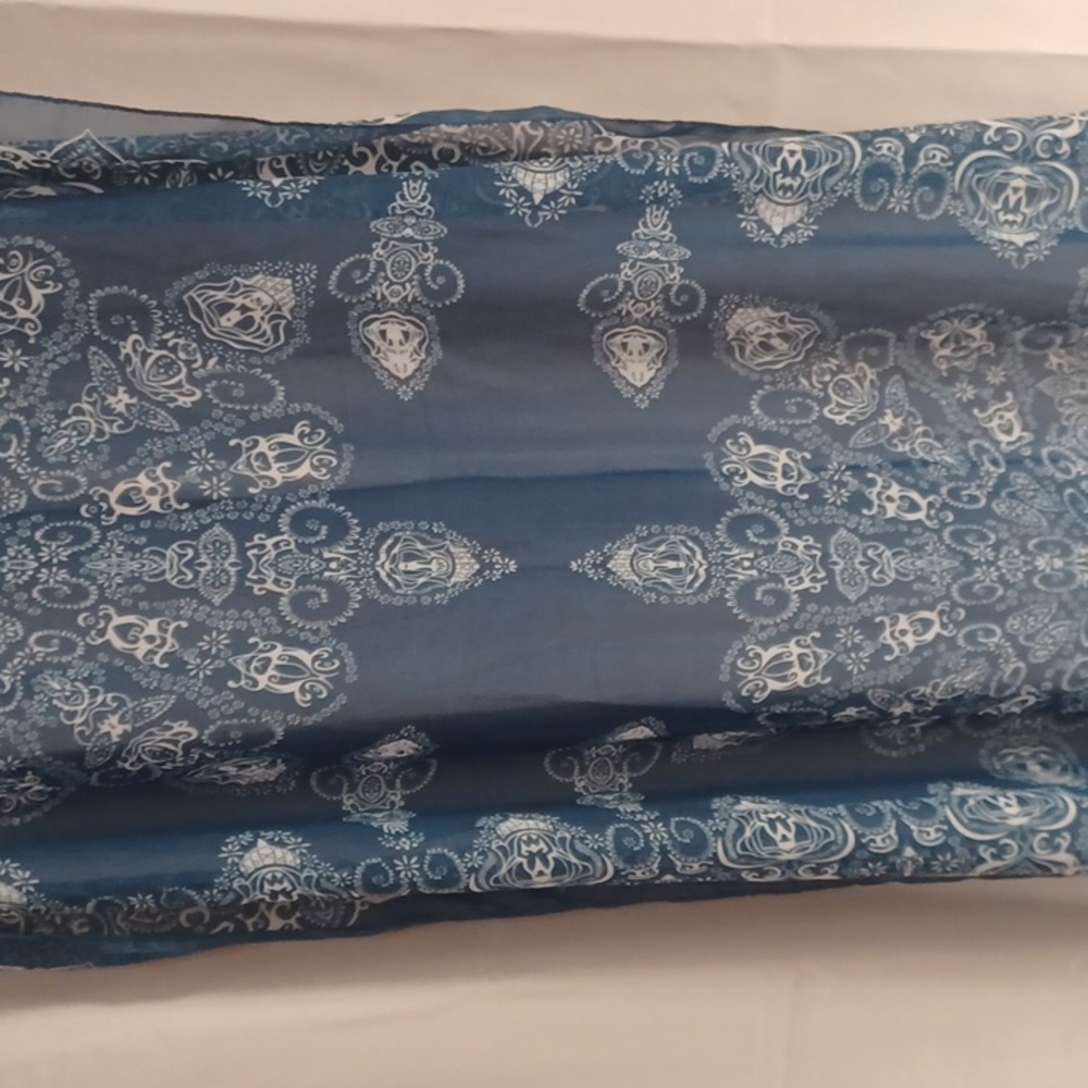Blue Patterned Semi-Sheer Patterned Scarf Shawl 2… - image 8
